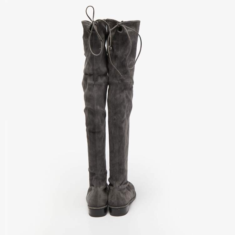 Pre Owned Stuart Weitzman Grey Suede Knee Length Boots Size 39