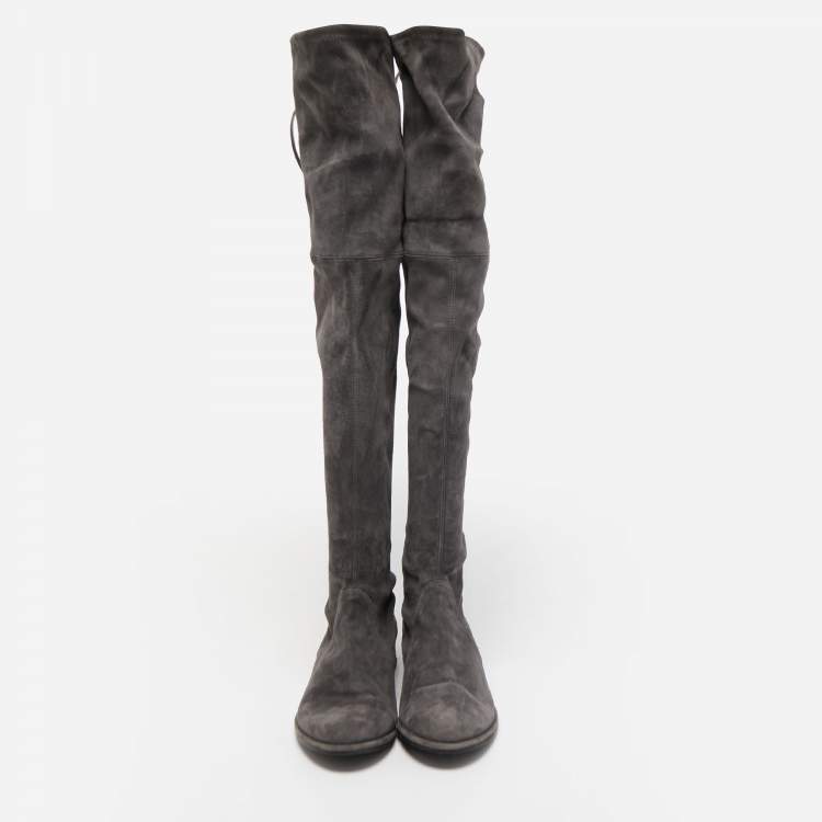 Pre Owned Stuart Weitzman Grey Suede Knee Length Boots Size 39