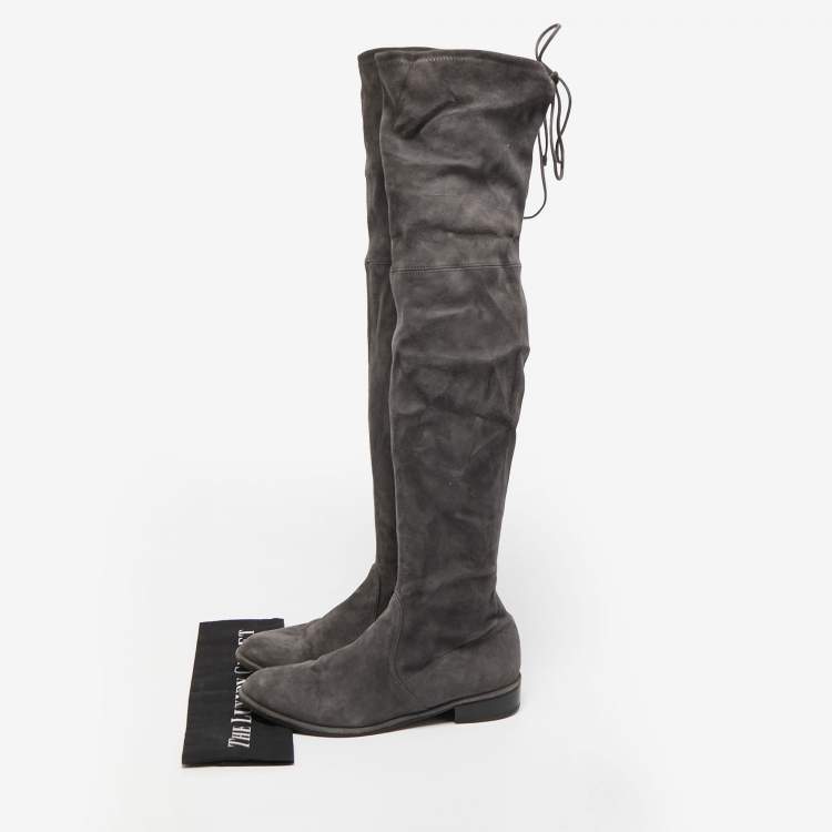 Pre Owned Stuart Weitzman Grey Suede Knee Length Boots Size 39