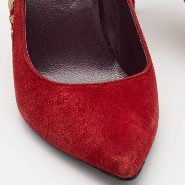 Pre Owned Stuart Weitzman Dark Red Suede Studded Pumps Size 37