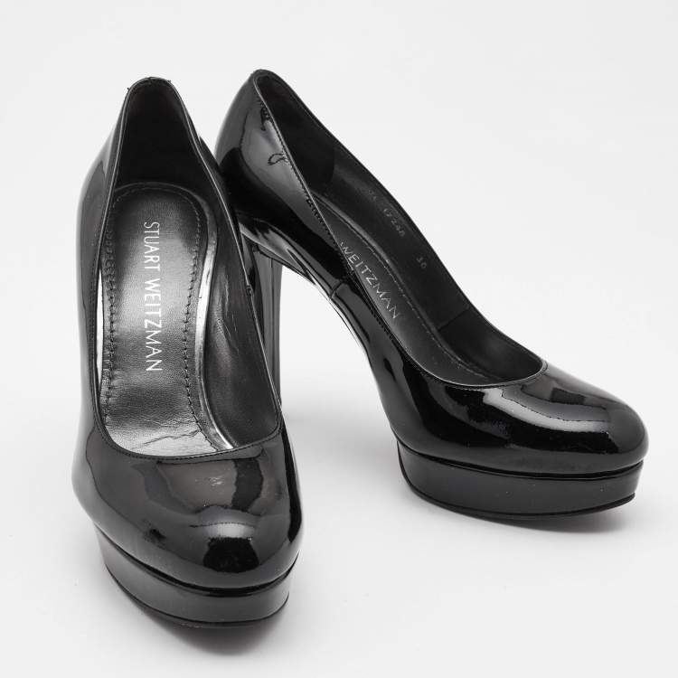 Pre Owned Stuart Weitzman Black Patent Leather Platform Round Toe Pumps Size 36