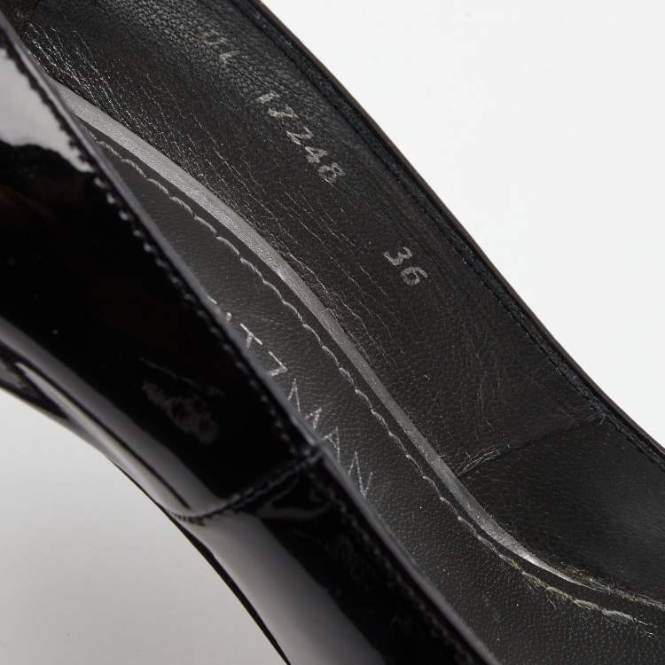 Pre Owned Stuart Weitzman Black Patent Leather Platform Round Toe Pumps Size 36
