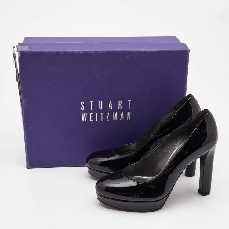 Pre Owned Stuart Weitzman Black Patent Leather Platform Round Toe Pumps Size 36