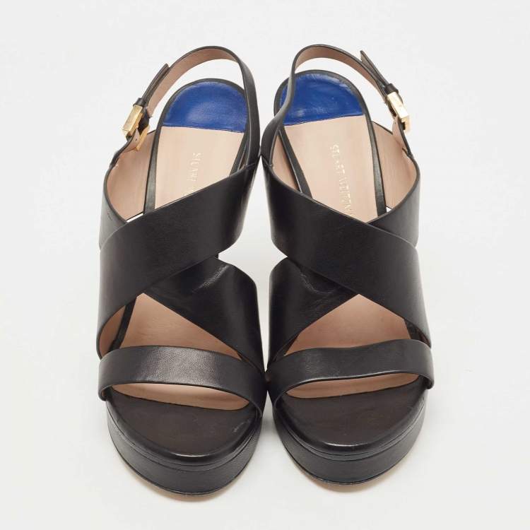 Pre Owned Stuart Weitzman Black Leather Hester Sandals Size 39