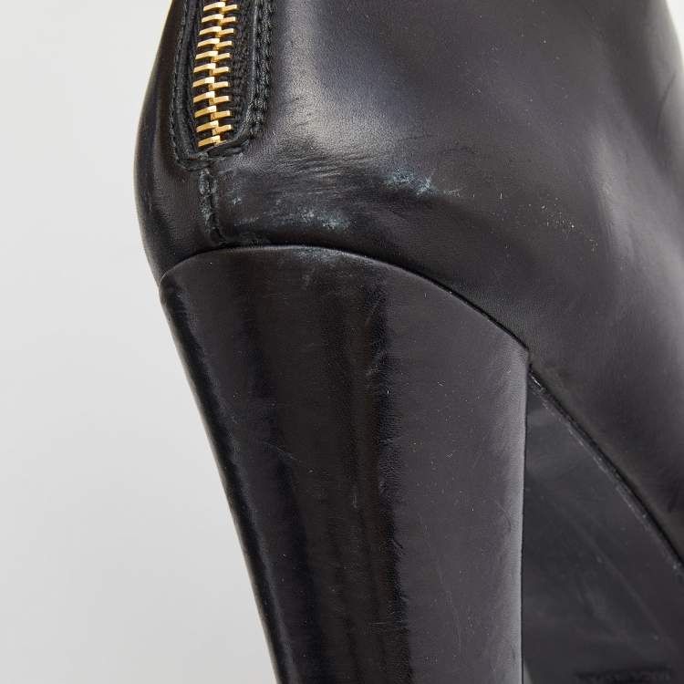 مملوكة مسبقًا Stuart Weitzman Black Leather and Leopard Calf Hair knee Length Boots Size 39
