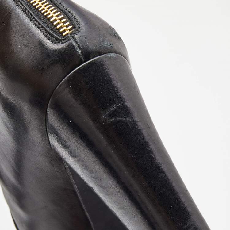 مملوكة مسبقًا Stuart Weitzman Black Leather and Leopard Calf Hair knee Length Boots Size 39