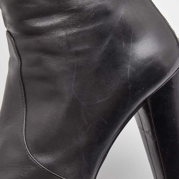 مملوكة مسبقًا Stuart Weitzman Black Leather and Leopard Calf Hair knee Length Boots Size 39