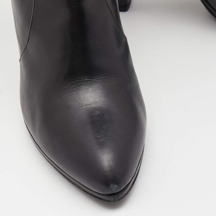 مملوكة مسبقًا Stuart Weitzman Black Leather and Leopard Calf Hair knee Length Boots Size 39