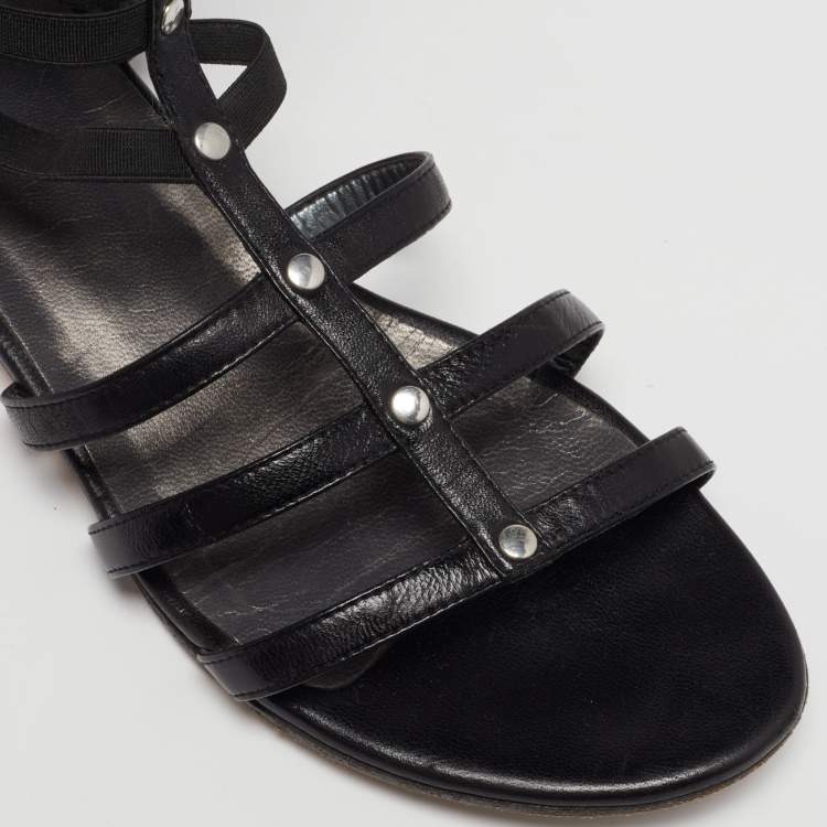 Pre Owned Stuart Weitzman Black Leather Gladiator Sandals Size 39