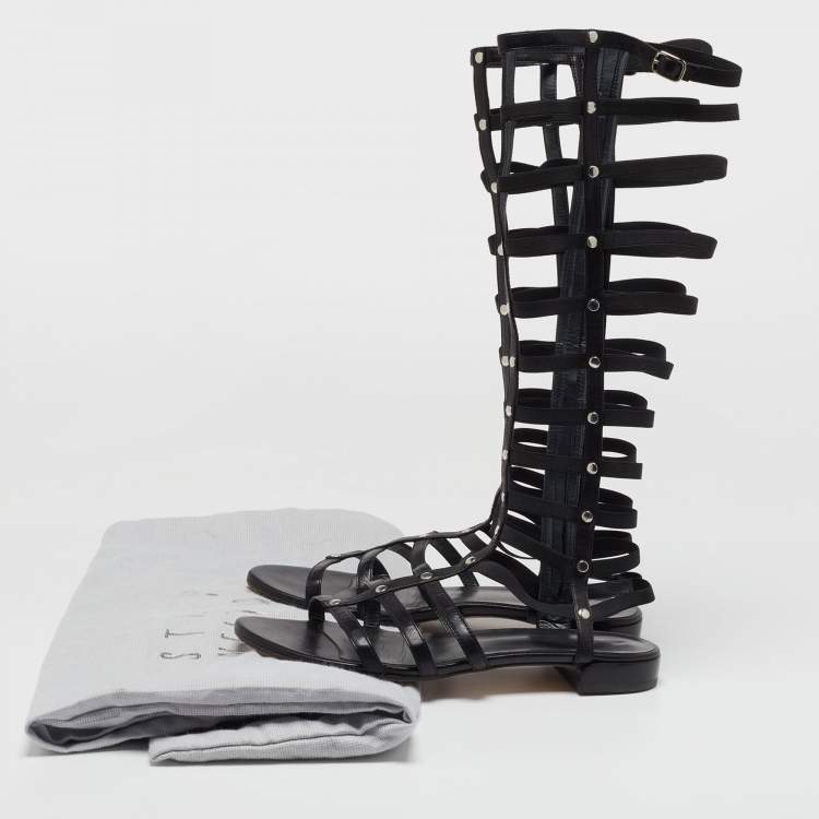 Pre Owned Stuart Weitzman Black Leather Gladiator Sandals Size 39