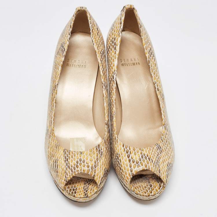 Pre Owned Stuart Weitzman Multicolor Python Embossed Leather Peep Toe  Pumps Size 39