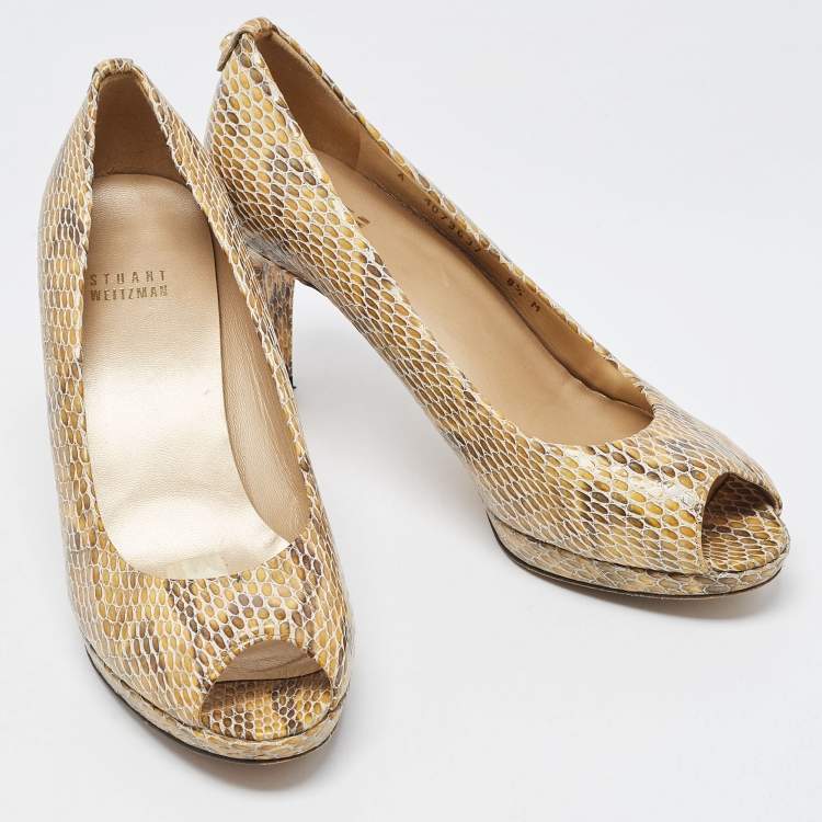 Pre Owned Stuart Weitzman Multicolor Python Embossed Leather Peep Toe  Pumps Size 39