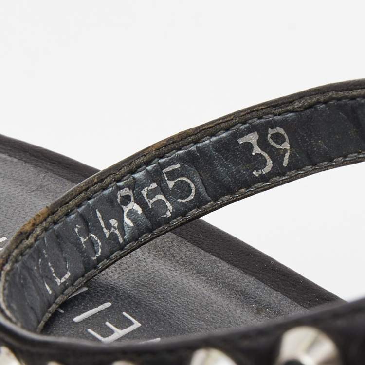 Pre Owned Stuart Weitzman Black Leather Studded Ankle Strap Sandals Size 39