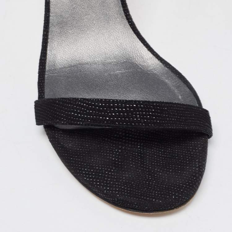 Pre Owned Stuart Weitzman Black Textured Suede Ankle Strap Open Toe Sandals Size 39 