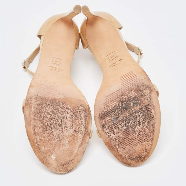 Pre Owned Stuart Weitzman Beige Patent Leather Nudist Sandals Size 38.5