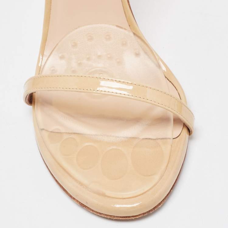 Pre Owned Stuart Weitzman Beige Patent Leather Nudist Sandals Size 38.5