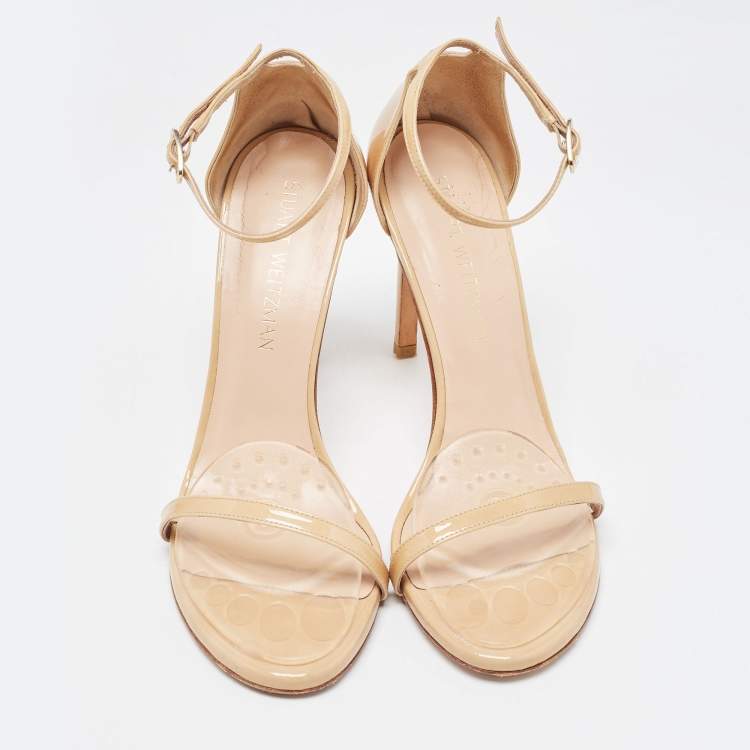 Pre Owned Stuart Weitzman Beige Patent Leather Nudist Sandals Size 38.5