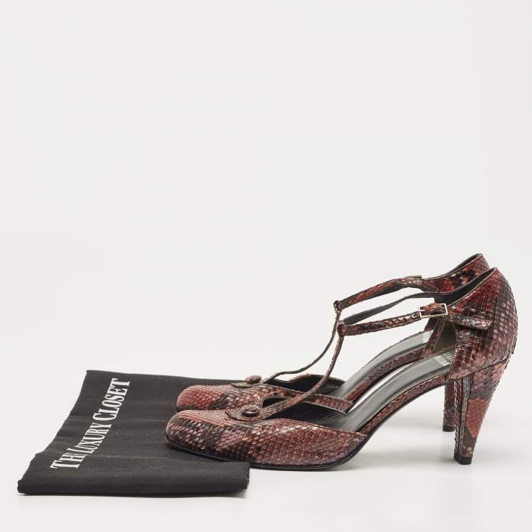 Pre Owned Stuart Weitzman Two Tone Python Leather Pumps Size 38.5