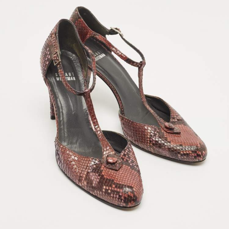 Pre Owned Stuart Weitzman Two Tone Python Leather Pumps Size 38.5
