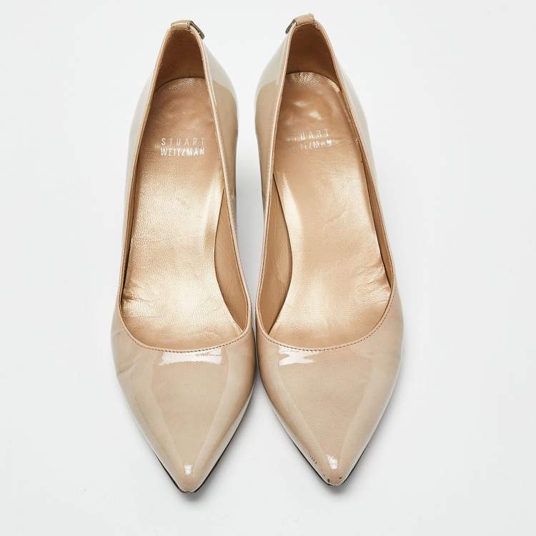 Pre Owned Stuart Weitzman Grey Patent Leather Pointed Toe Pumps Size 37
