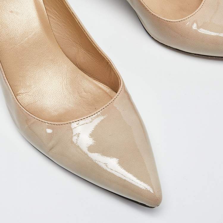 Pre Owned Stuart Weitzman Grey Patent Leather Pointed Toe Pumps Size 37