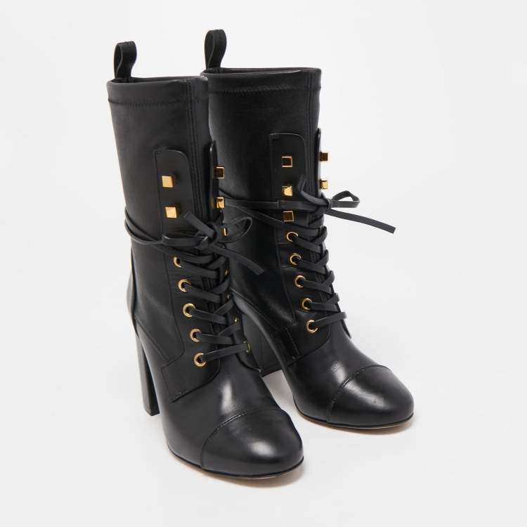 Pre Owned Stuart Weitzman Black Leather Mid Calf Boots Size 36