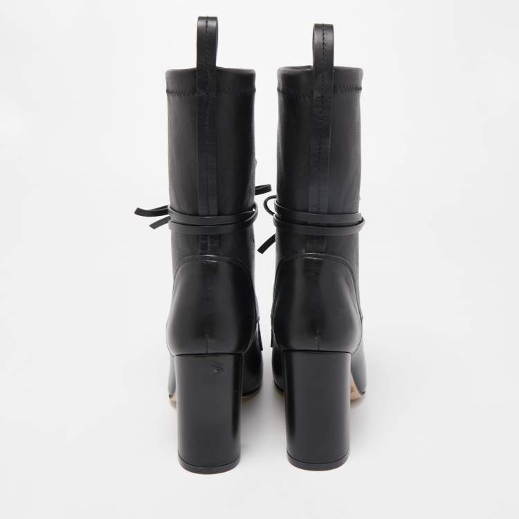 Pre Owned Stuart Weitzman Black Leather Mid Calf Boots Size 36
