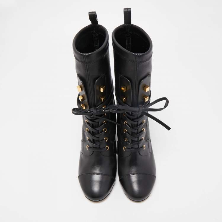 Pre Owned Stuart Weitzman Black Leather Mid Calf Boots Size 36