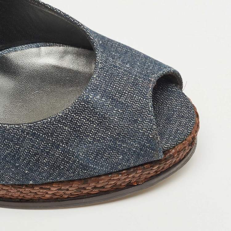 Pre Owned Stuart Weitzman Blue Denim Peep Toe Platform Slingback Sandals Size 40