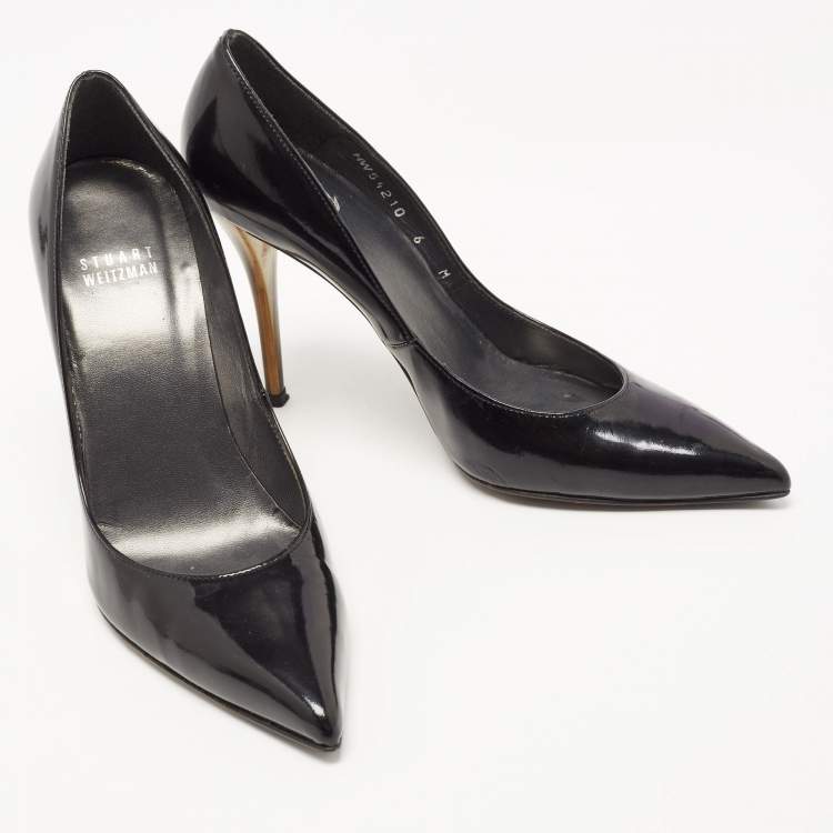 Pre Owned Stuart Weitzman Black Patent Leather Slip On Pumps Size 36.5