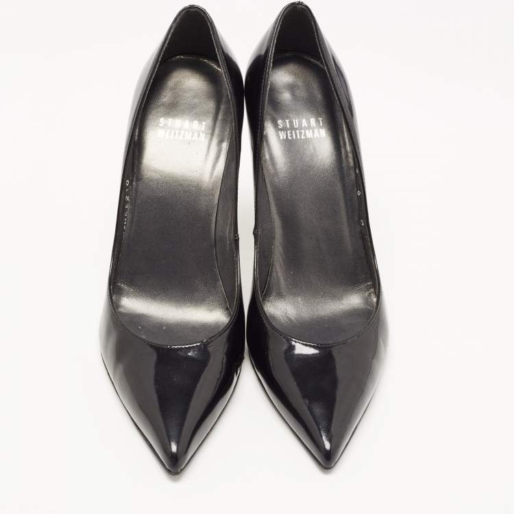 Pre Owned Stuart Weitzman Black Patent Leather Slip On Pumps Size 36.5