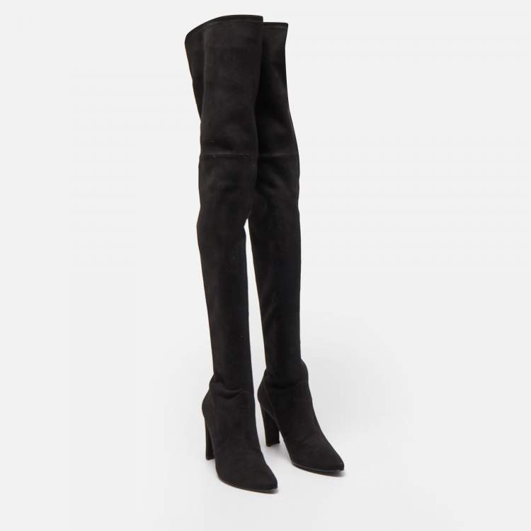 Pre Owned Stuart Weitzman Black Suede Highland Over The Knee Boots Size 40