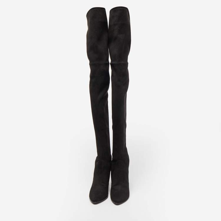 Pre Owned Stuart Weitzman Black Suede Highland Over The Knee Boots Size 40