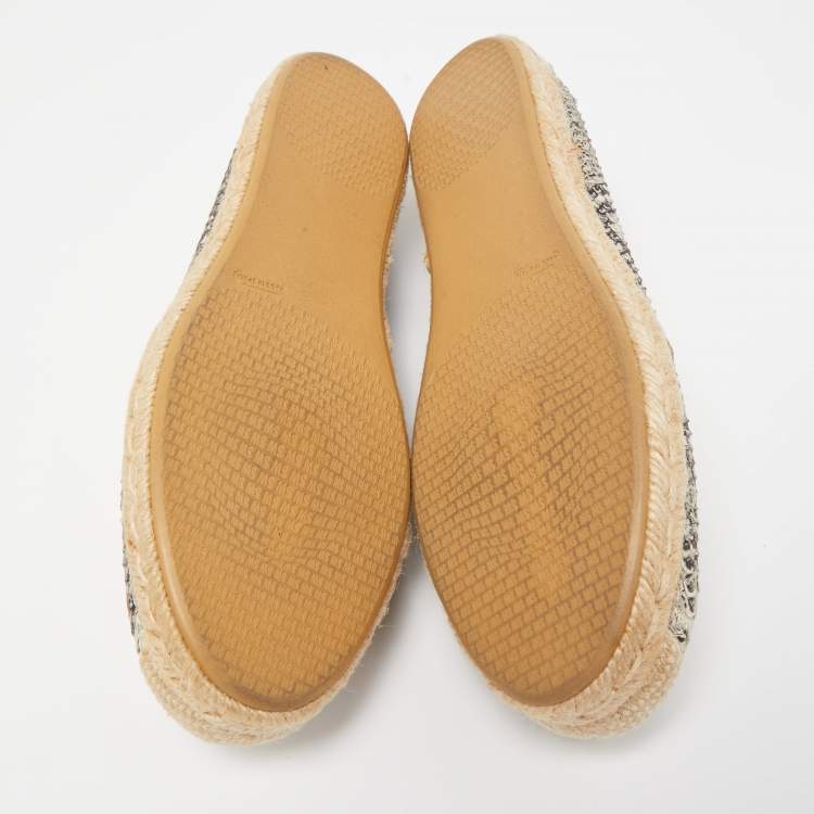 مملوكة مسبقًا Stuart Weitzman Silver/Black Python Embossed Leather Espadrilles Size 38.5