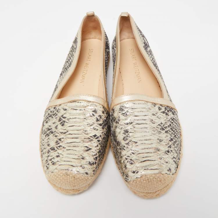 مملوكة مسبقًا Stuart Weitzman Silver/Black Python Embossed Leather Espadrilles Size 38.5