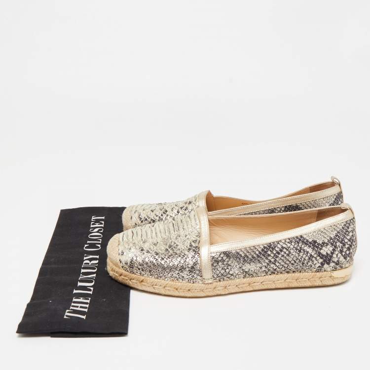 مملوكة مسبقًا Stuart Weitzman Silver/Black Python Embossed Leather Espadrilles Size 38.5