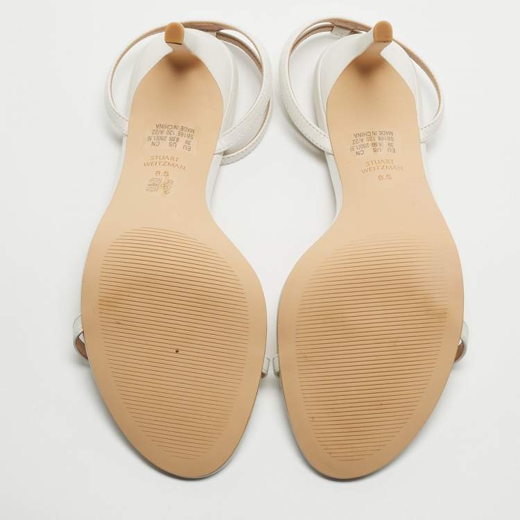 Pre Owned Stuart Weitzman White Leather Nudist Ankle Strap Sandals Size 39