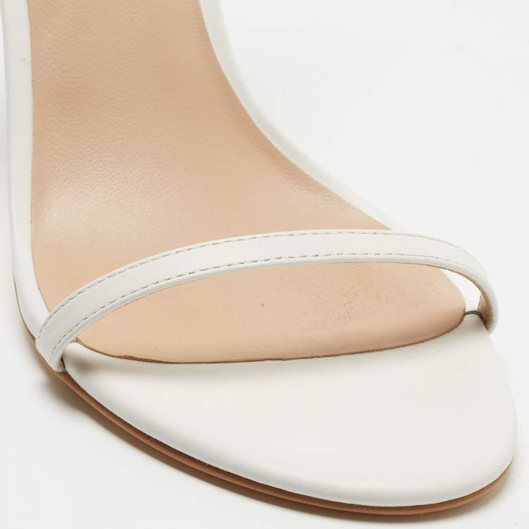 Pre Owned Stuart Weitzman White Leather Nudist Ankle Strap Sandals Size 39