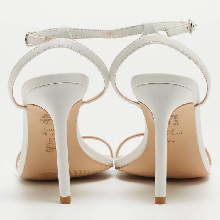 Pre Owned Stuart Weitzman White Leather Nudist Ankle Strap Sandals Size 39