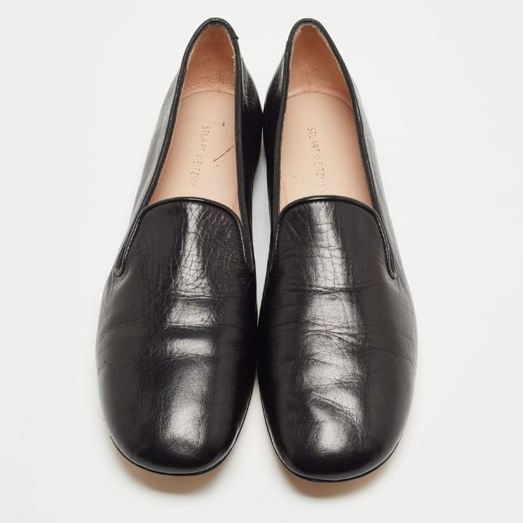 Pre Owned Stuart Weitzman Black Leather Smoking Slippers Size 39.5