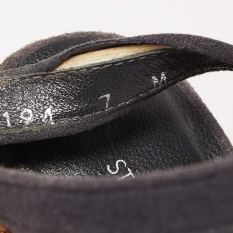Pre Owned Stuart Weitzman Blue Suede Cross Strap Wedge Sandals Size 37.5