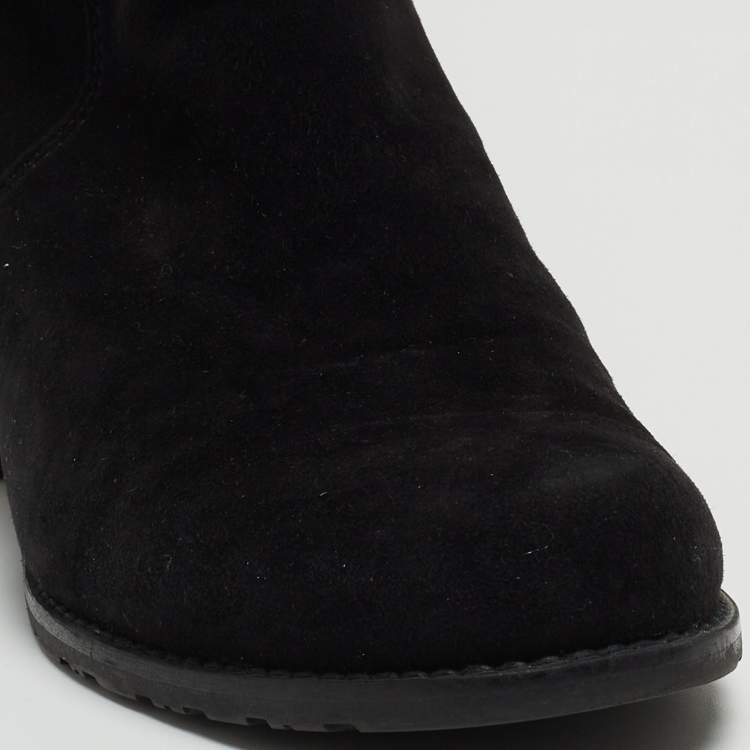 Pre Owned Stuart Weitzman Black Suede and Fabric Knee Length Boots Size 36.5