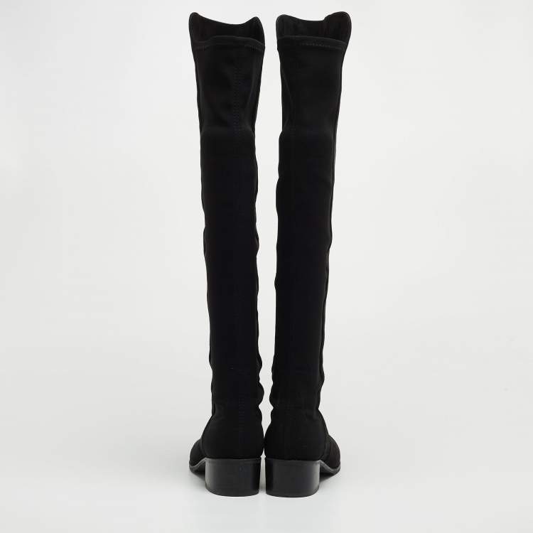 Pre Owned Stuart Weitzman Black Suede and Fabric Knee Length Boots Size 36.5
