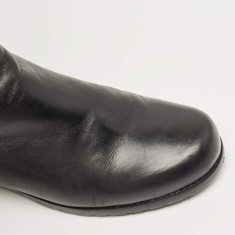 Pre Owned Stuart Weitzman Black Leather And Stretch Fabric Knee Length Boots Size 37