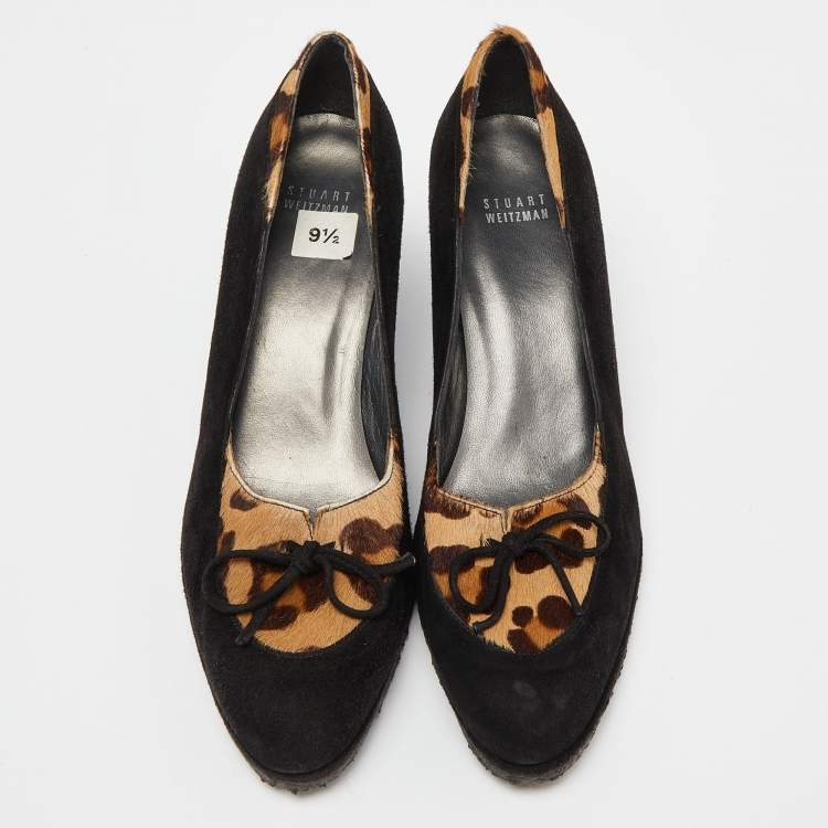 Pre Owned Stuart Weitzman Black/Brown Suede and Calf Hair Wedge Pumps Size 40