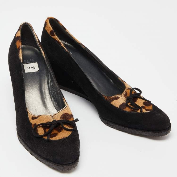 Pre Owned Stuart Weitzman Black/Brown Suede and Calf Hair Wedge Pumps Size 40