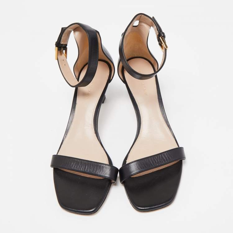 Pre Owned Stuart Weitzman Black Leather Ankle Strap Sandals Size 39.5