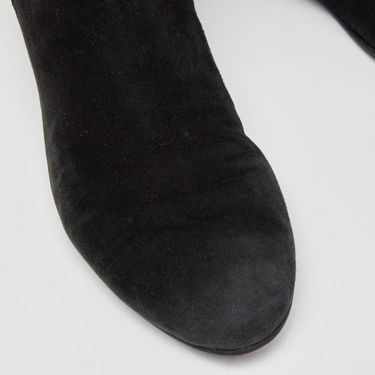 Pre Owned Stuart Weitzman Black Suede Knee Length Boots Size 37.5