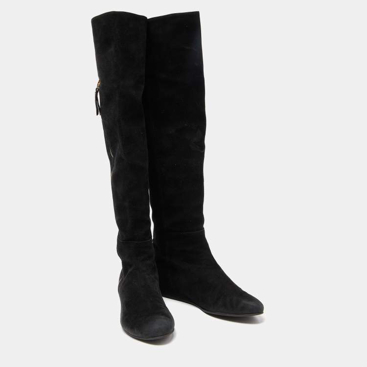 Pre Owned Stuart Weitzman Black Suede Knee Length Boots Size 37.5