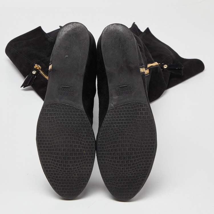 Pre Owned Stuart Weitzman Black Suede Knee Length Boots Size 37.5